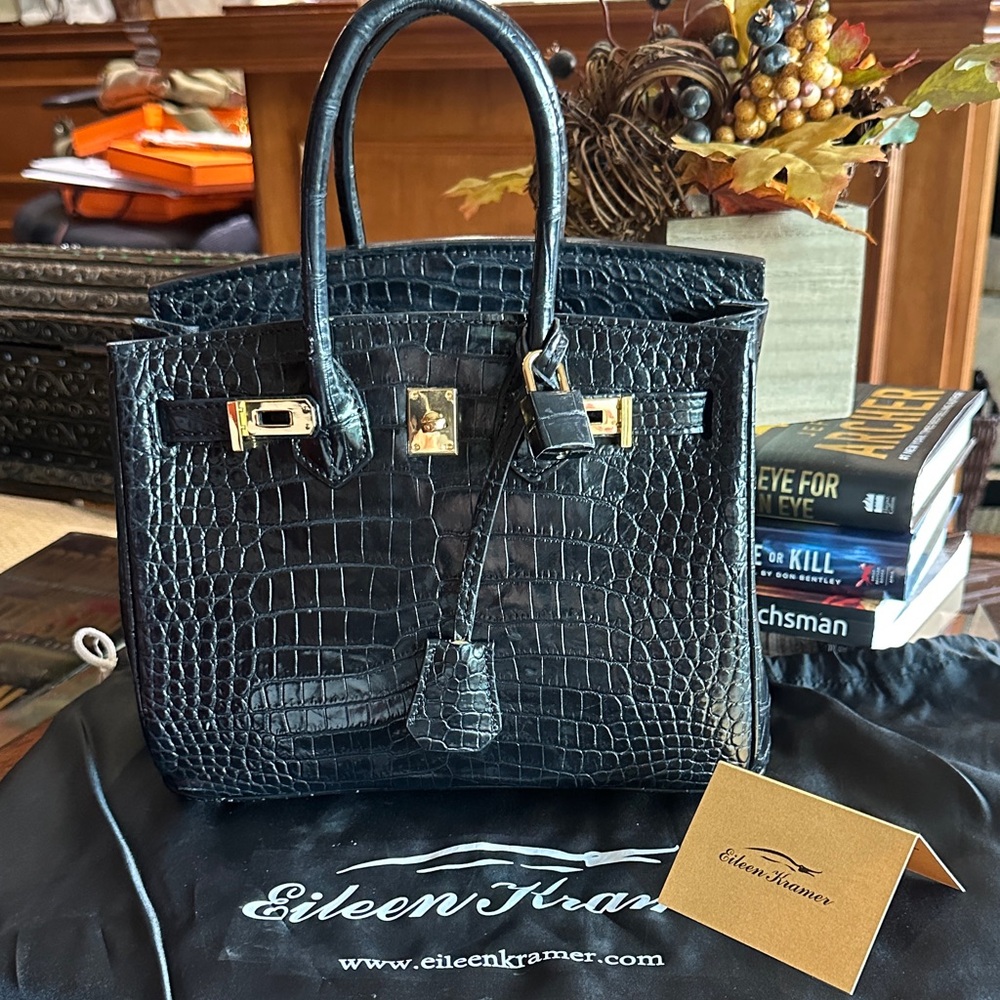 Black  Genuine Crocodile Skin Tote